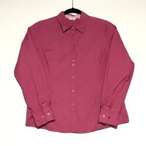 Riders Button Down Shirt Womens Large Pink Instantly Slims You Long Sleeve